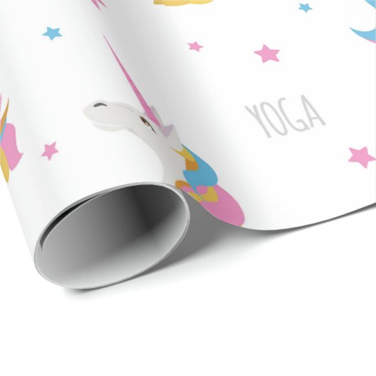Unicorn Birthday yoga leuk leuke witte vleierij Cadeaupapier (Rol Hoek)