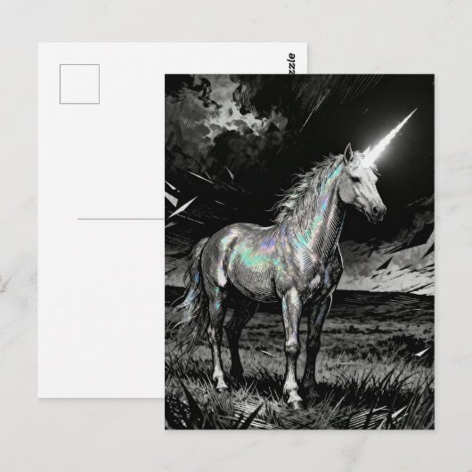 Unicorn Black and White Briefkaart (Voorkant / Achterkant)
