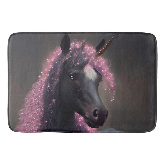 Unicorn Black en Pink Fantasy Creature Badmat (Voorkant)