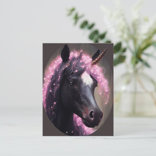 Unicorn Black en Pink Fantasy Creature Briefkaart (Staand voorkant)