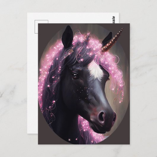 Unicorn Black en Pink Fantasy Creature Briefkaart (Voorkant / Achterkant)