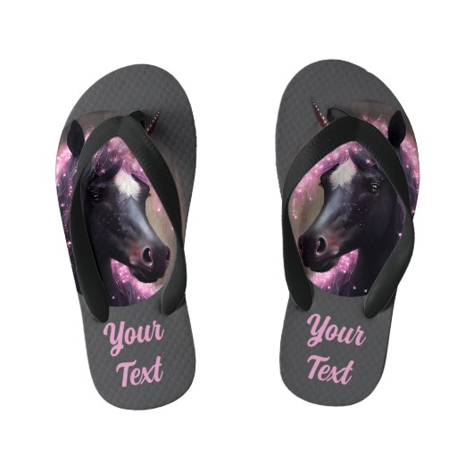 Unicorn Black en Pink Fantasy Creature Kinder Teenslippers (Voetbed)
