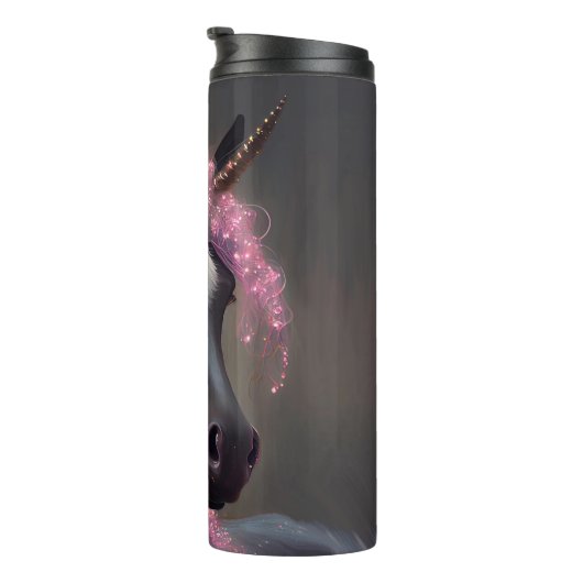 Unicorn Black en Pink Fantasy Creature Thermosbeker (Geroteerd rechts)