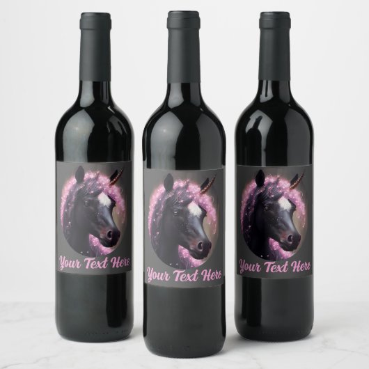 Unicorn Black en Pink Fantasy Creature Wijn Etiket (Flessen)