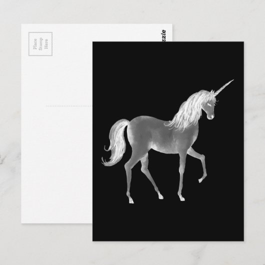 Unicorn Black en White Print Briefkaart (Voorkant / Achterkant)
