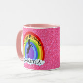 Unicorn Black Happy BIRTHDAY Roze Glitter Mok (Voorkant links)