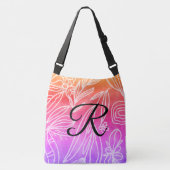 Unicorn Black Monogram roze witte bladeren Tekenin Crossbody Tas (Voorkant)