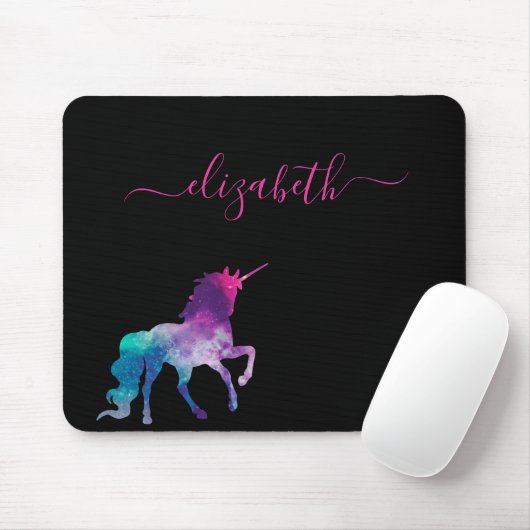 Unicorn Black paars roze monogram script Muismat (Met muis)
