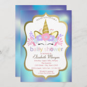 Unicorn, Blauwe Holografische Uitnodiging van het  (Voorkant / Achterkant)