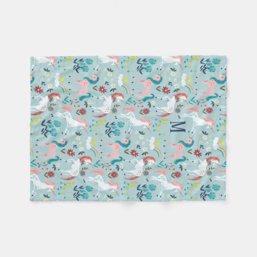 Unicorn blauwe regenboogmeisjes, allesoverdruk fleece deken (Voorkant (Horizontaal))