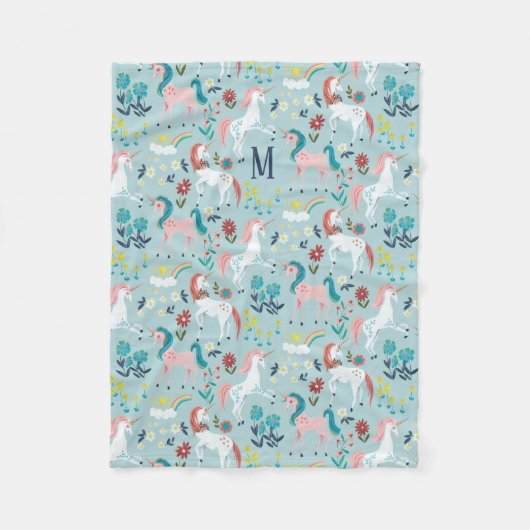 Unicorn blauwe regenboogmeisjes, allesoverdruk fleece deken (Voorkant)