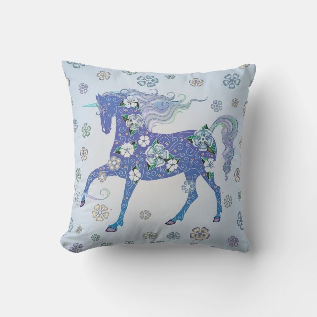 Unicorn Bleek Blue in Flowers Kussen (Voorkant)