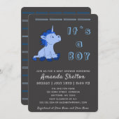 Unicorn Blue Baby Boy Shower Invitation Kaart (Voorkant / Achterkant)