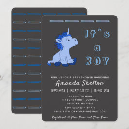Unicorn Blue Baby Boy Shower Invitation Kaart