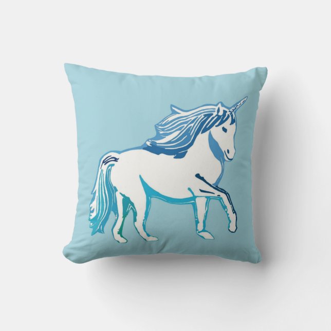 Unicorn Blue en White Pillow Kussen (Voorkant)