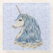 Unicorn Blue Hair Glazen Onderzetter (Voorkant)