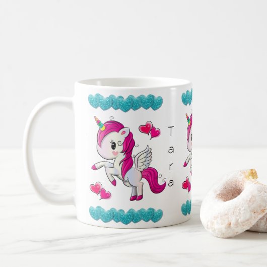 Unicorn Blue Hearts-Mok Koffiemok (Met donut)