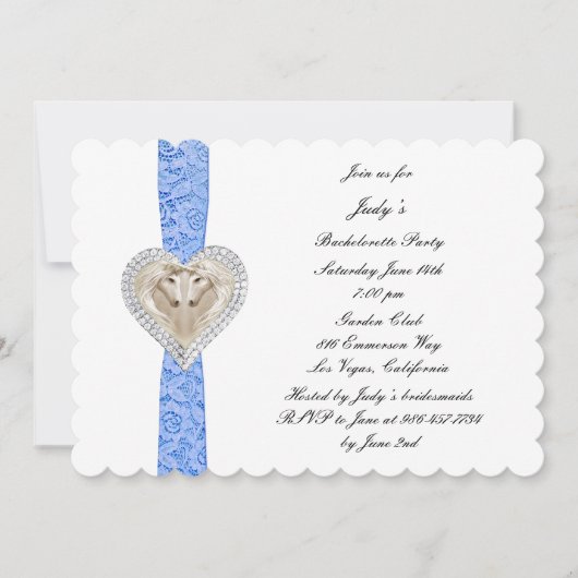 Unicorn Blue Lace Bachelorette Party Invitation Kaart (Voorkant)
