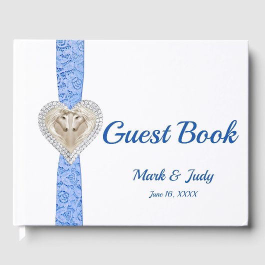 Unicorn Blue Lace Ribbon Wedding Guestbook Gastenboek (Voorkant)