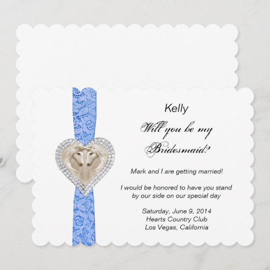 Unicorn Blue Lace Wedding Bridesmaid Kaart (Voorkant / Achterkant)