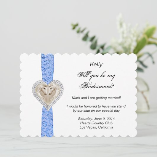 Unicorn Blue Lace Wedding Bridesmaid Kaart (Staand voorkant)