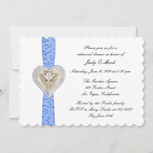 Unicorn Blue Lace Wedding Rehearsal Dinner Invite Kaart (Voorkant)