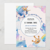 Unicorn Blue Pastel verjaardagsuitnodiging Kaart (Voorkant / Achterkant)