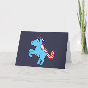 Unicorn Blue Patriotic USA Flag Mane Cartoon Kaart