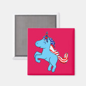 Unicorn Blue Patriotic USA Flag Mane Cartoon Magneet (Voorkant / Achterkant)