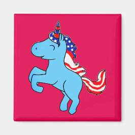 Unicorn Blue Patriotic USA Flag Mane Cartoon Magneet