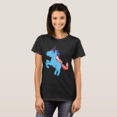 Unicorn Blue Patriotic USA Flag Mane Cartoon T-shirt (Voorkant volledig)