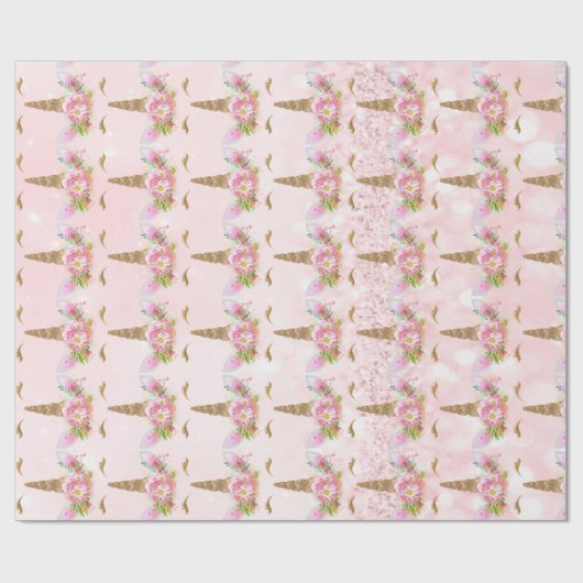 Unicorn Blush Glitter Pink Floral Princess Cadeaupapier (Vlak)