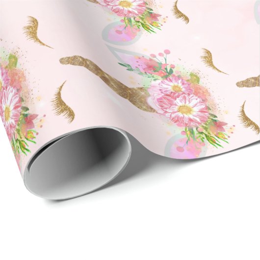 Unicorn Blush Glitter Pink Floral Princess Cadeaupapier (Rol Hoek)