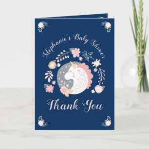 Unicorn Blush & Navy Baby shower Dank u Bedankkaart