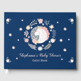 Unicorn Blush & Navy Baby shower gepersonaliseerd Gastenboek