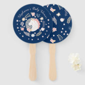 Unicorn Blush & Navy Baby shower gepersonaliseerd Handwaaier (Voorkant en achterkant)