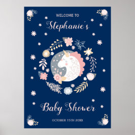 Unicorn Blush & Navy Baby shower gepersonaliseerd Poster