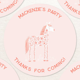 Unicorn Blush Pink Birthday Bedankt Ronde Sticker