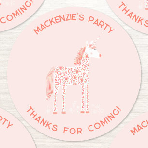 Unicorn Blush Pink Birthday Bedankt Ronde Sticker