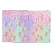 Unicorn blush roze glitter druppelt monogram kussensloop (Achterkant)