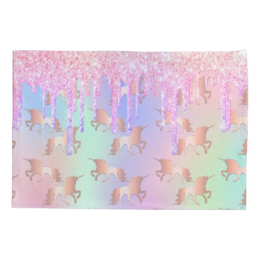 Unicorn blush roze glitter druppelt monogram kussensloop (Achterkant)
