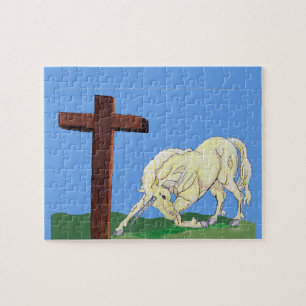 Unicorn bocht om Christelijke puzzel te kruisen