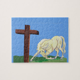 Unicorn bocht om Christelijke puzzel te kruisen