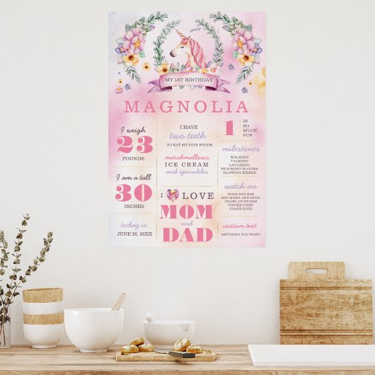 Unicorn Boho Birthday Stats Milestone Poster (Keuken)