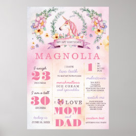 Unicorn Boho Birthday Stats Milestone Poster