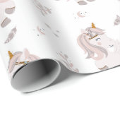 Unicorn Boho Trendy Pink Grey Baby shower Cadeaupapier (Rol Hoek)