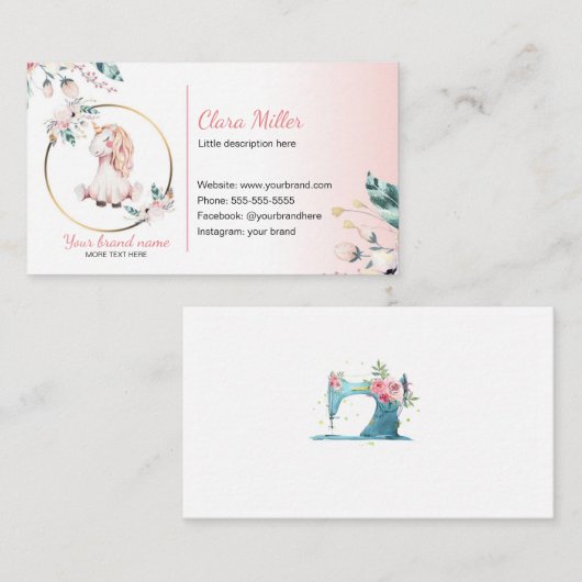 Unicorn boho visitekaartje waterverf blauwgroen ro (Voorkant / Achterkant)