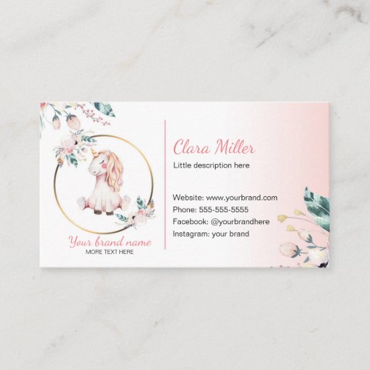 Unicorn boho visitekaartje waterverf blauwgroen ro (Voorkant)