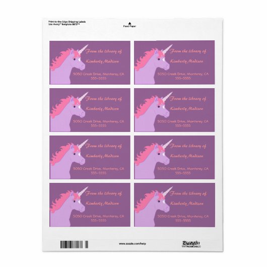 Unicorn Book Label (Full Sheet)