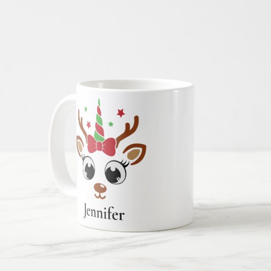 Unicorn Bow Red Green Reindeer Kerstmis Mok (Voorkant links)